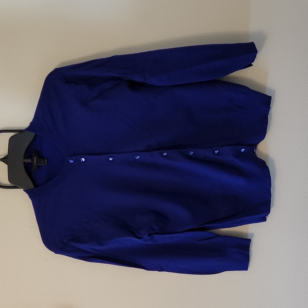 JCrew Jackie Cotton Cardigan Blue 3/4 Sleeve Size L